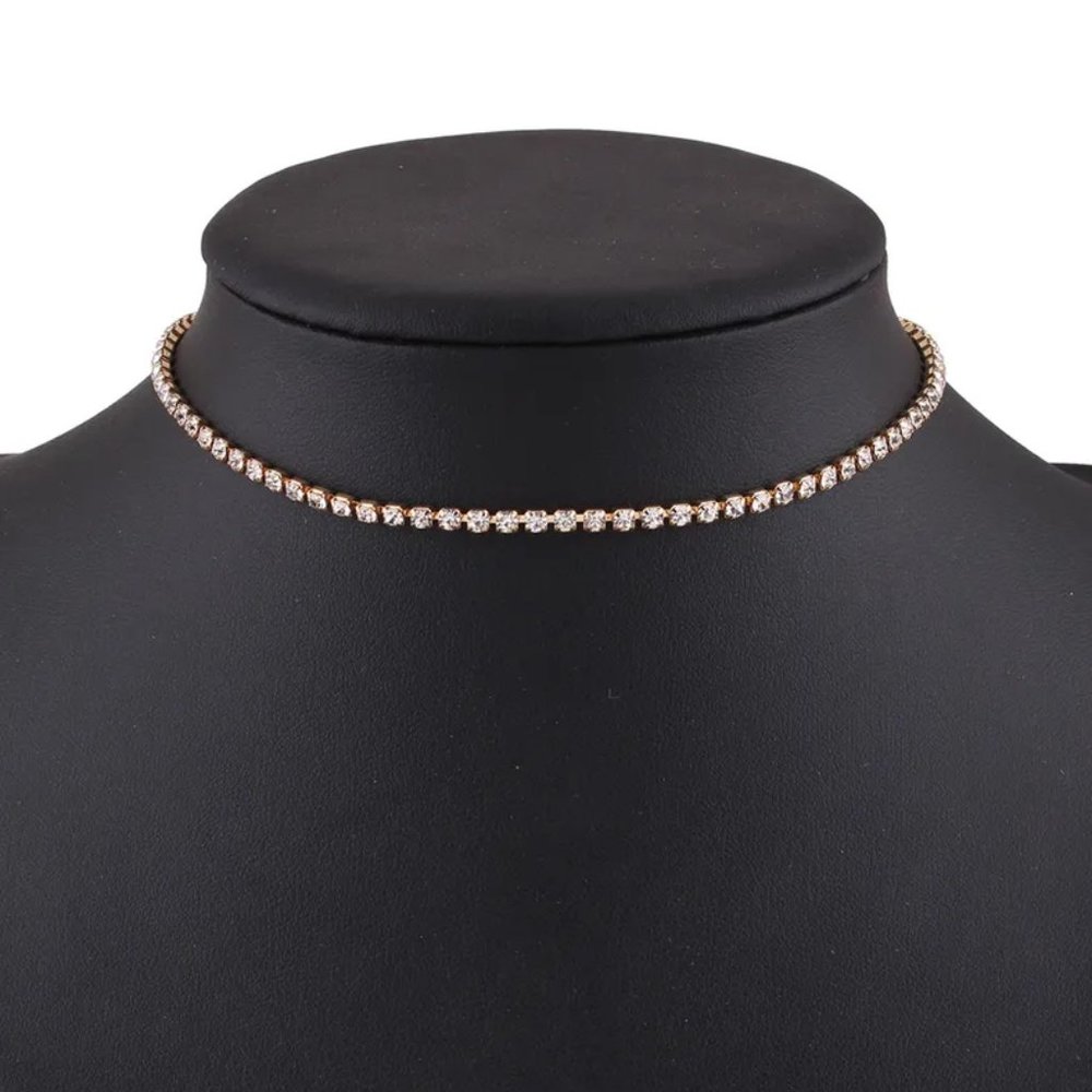 Sparkly Gold & CZ Diamonds Choker Necklace NEW - Picture 5 of 5
